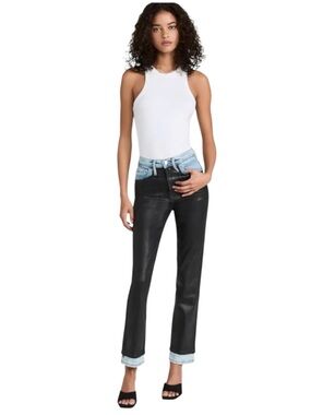 Frame Le Sylvie Slender High Rise Straight Jeans in Black Ice Size 27
